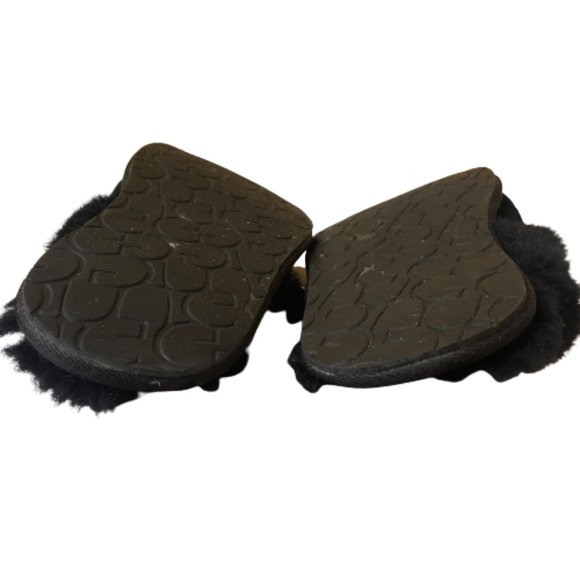 UGG Australia Slippers Slides Black Suede Sheepskin Style Hafnir - Picture 10 of 11